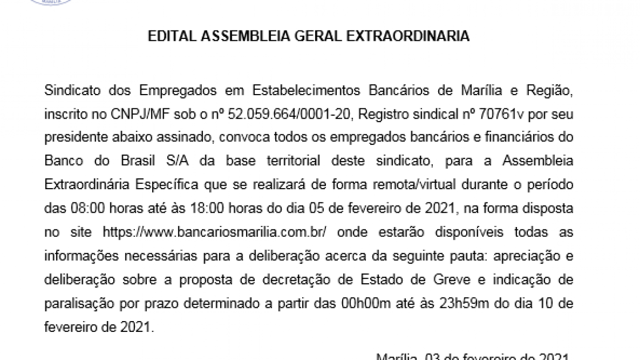 Edital Assembleia Extraordinaria BB 05.02