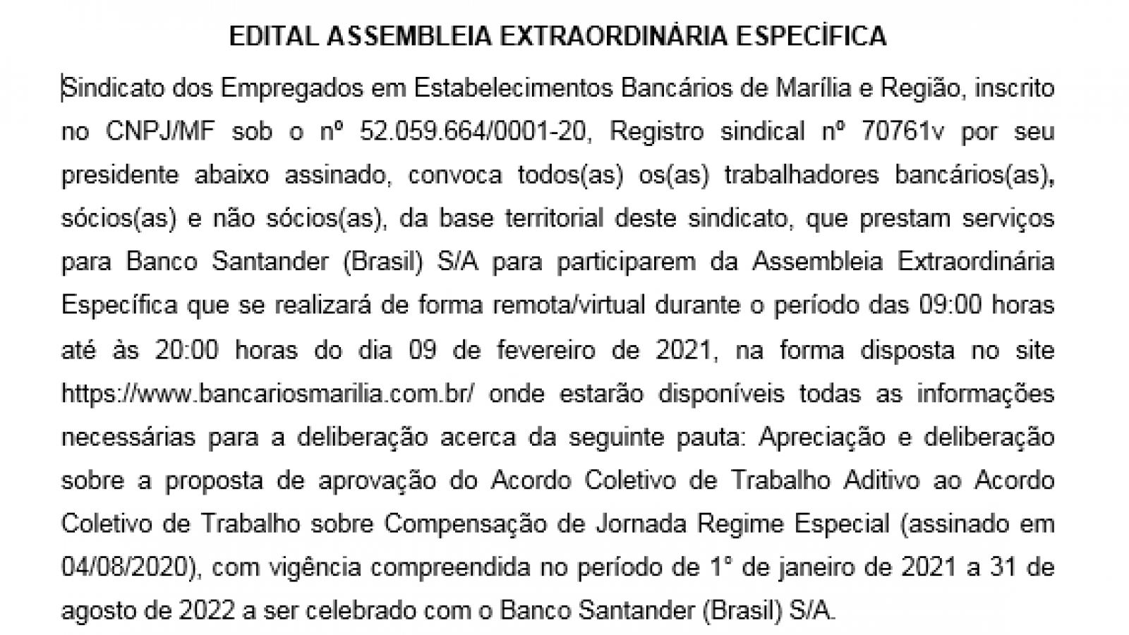 Edital Assembleia Santander 09.02