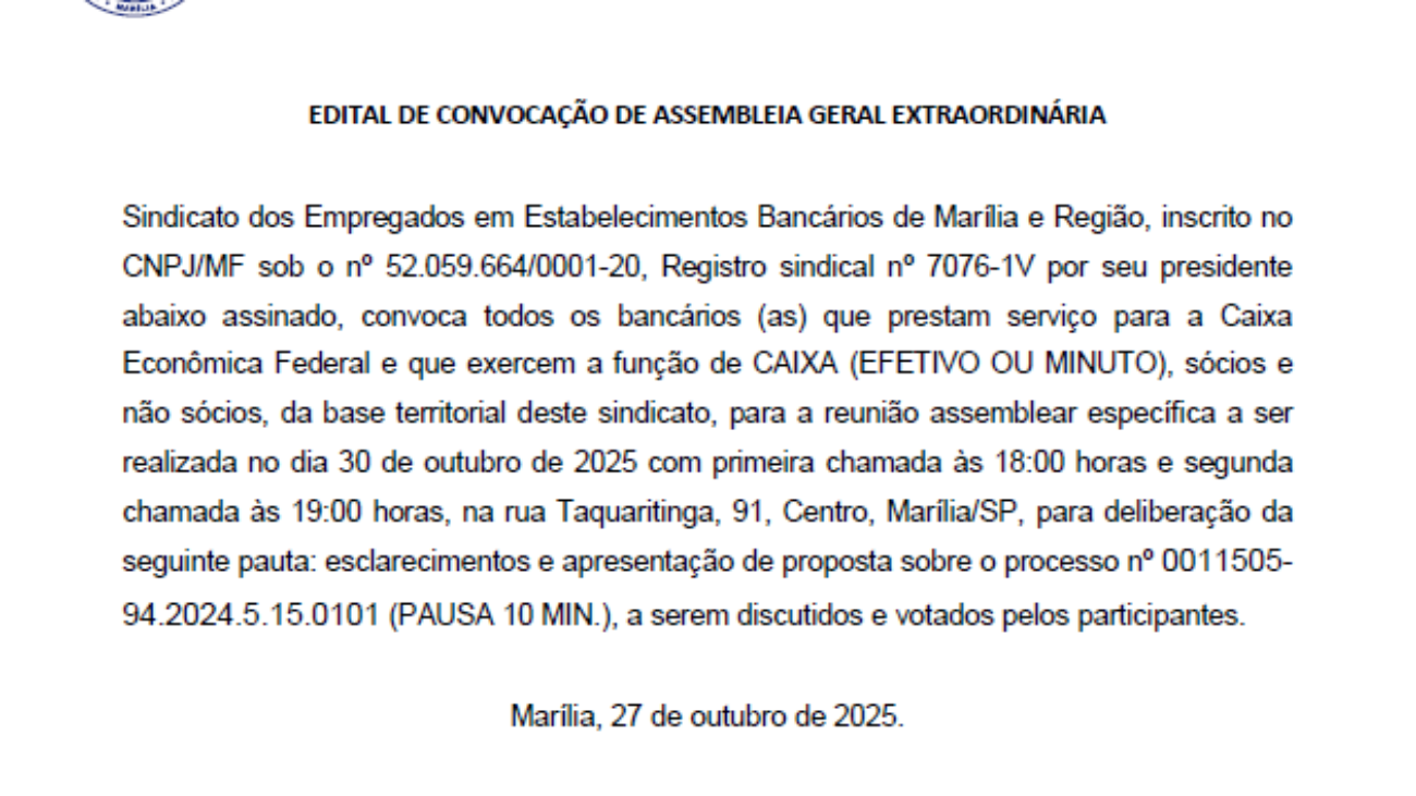 EDITAL ASSEMBLEIA CEF