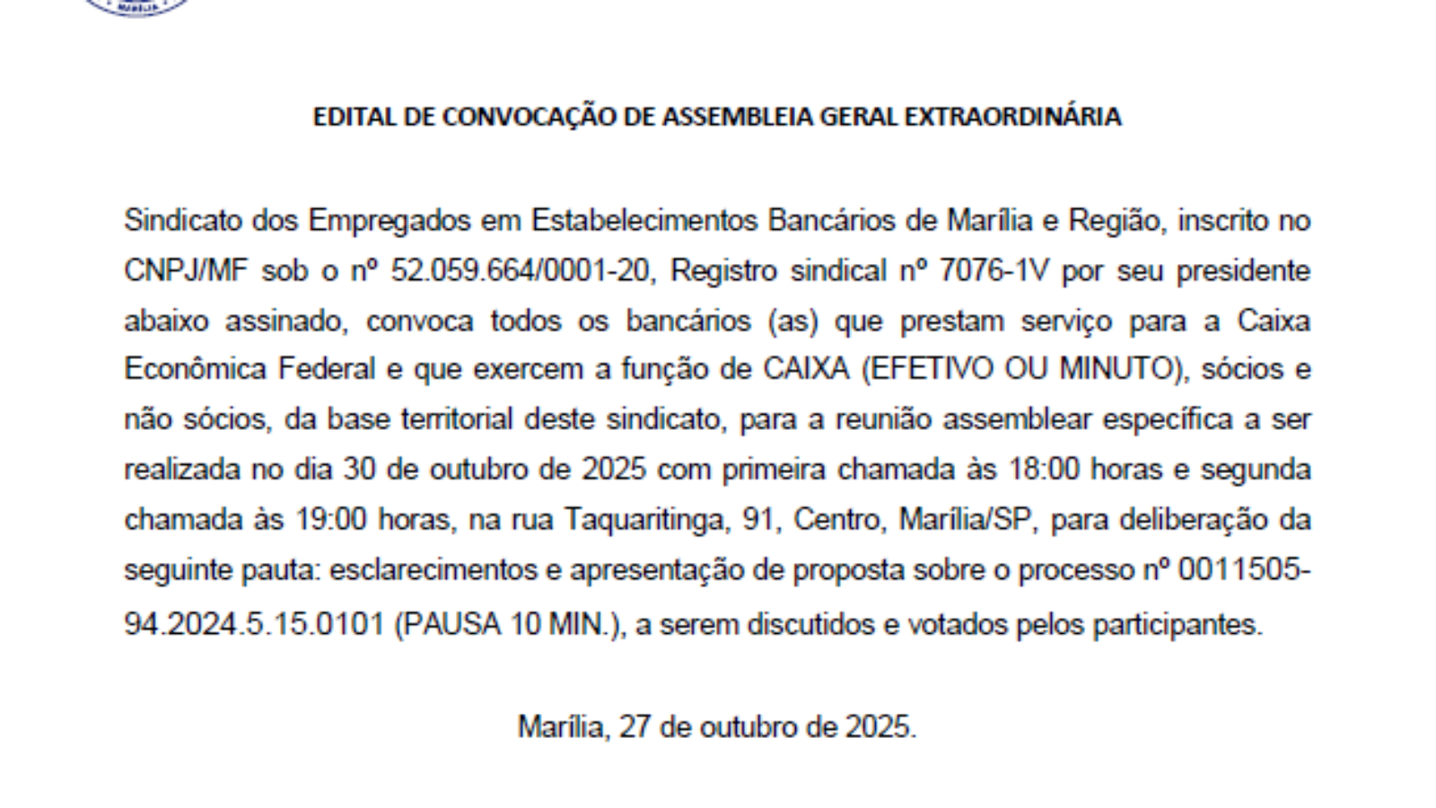 EDITAL ASSEMBLEIA CEF